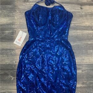 Dazzling Strapless Blue Sequin Dress